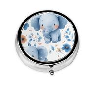 CSIVKEJ Pastillero redondo con estampado de elefante azul con 3 compartimentos, bolsillo decorativo, portátil, mini organizador de medicamentos de viaje