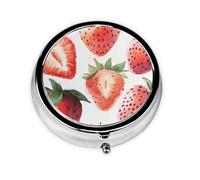 CSIVKEJ Pastillero redondo con estampado de fresa rosa, 3 compartimentos, bolsillo decorativo, portátil, mini organizador de medicamentos de viaje
