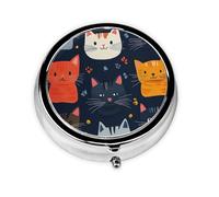 CSIVKEJ Pastillero redondo con estampado de gatos y animales, 3 compartimentos, organizador portátil