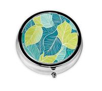 CSIVKEJ Pastillero redondo con estampado de hojas con 3 compartimentos, bolsillo decorativo, portátil, mini viaje, medicina, tablet, vitaminas, organizador