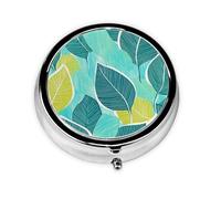 CSIVKEJ Pastillero redondo con estampado de hojas con 3 compartimentos, bolsillo decorativo, portátil, mini viaje, medicina, tablet, vitaminas, organizador