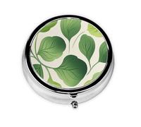 CSIVKEJ Pastillero redondo con estampado de hojas con 3 compartimentos, portátil, mini bolsa de viaje, medicina, tablet, organizador de vitaminas