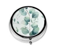 CSIVKEJ Pastillero redondo con estampado de hojas con 3 compartimentos, portátil, mini bolsa de viaje, medicina, tablet, organizador de vitaminas