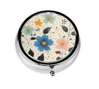 CSIVKEJ Pastillero redondo con estampado de hojas de flores y 3 compartimentos, bolsillo decorativo, portátil, mini organizador de medicamentos de viaje