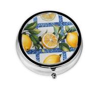 CSIVKEJ Pastillero redondo con estampado de limón amarillo, 3 compartimentos, bolsillo decorativo, portátil, mini organizador de medicamentos de viaje
