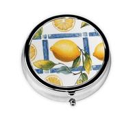 CSIVKEJ Pastillero redondo con estampado de limón amarillo, 3 compartimentos, bolsillo decorativo, portátil, mini organizador de medicamentos de viaje