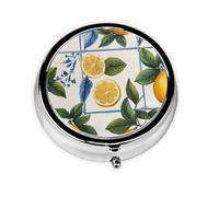 CSIVKEJ Pastillero redondo con estampado de limón amarillo, 3 compartimentos, bolsillo decorativo, portátil, mini organizador de medicamentos de viaje