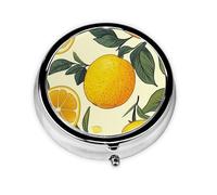 CSIVKEJ Pastillero redondo con estampado de limón amarillo, 3 compartimentos, organizador portátil de bolsillo decorativo