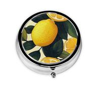 CSIVKEJ Pastillero redondo con estampado de limón amarillo, 3 compartimentos, organizador portátil de bolsillo decorativo