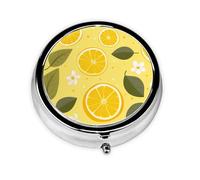 CSIVKEJ Pastillero redondo con estampado de limón amarillo con 3 compartimentos, bolsillo decorativo, portátil, mini viaje, medicina, tablet, vitaminas, organizador
