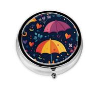 CSIVKEJ Pastillero redondo con estampado de paraguas coloridos, 3 compartimentos, bolsillo decorativo, portátil, mini organizador de medicamentos de viaje
