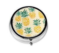 CSIVKEJ Pastillero redondo con estampado de piña, 3 compartimentos, bolsillo decorativo, portátil, mini viaje, medicina, tablet, vitaminas, organizador