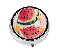 CSIVKEJ Pastillero redondo con estampado de sandía con 3 compartimentos, bolsillo decorativo, portátil, mini organizador de medicamentos de viaje