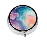 CSIVKEJ Pastillero redondo con estampado rosa y azul con 3 compartimentos, bolsillo decorativo, portátil, mini organizador de medicamentos de viaje