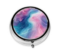 CSIVKEJ Pastillero redondo con estampado rosa y azul con 3 compartimentos, bolsillo decorativo, portátil, mini organizador de medicamentos de viaje
