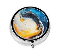 CSIVKEJ Pastillero redondo con impresión a color, 3 compartimentos, bolsillo decorativo, portátil, mini viaje, medicina, tablet, vitaminas, organizador