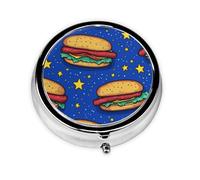 CSIVKEJ Pastillero redondo con impresión de comida para perros calientes, 3 compartimentos, bolsillo decorativo, portátil, mini organizador de medicamentos de viaje