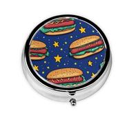 CSIVKEJ Pastillero redondo con impresión de comida para perros calientes, 3 compartimentos, bolsillo decorativo, portátil, mini organizador de medicamentos de viaje