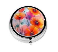 CSIVKEJ Pastillero redondo con impresión de pintura de acuarela, 3 compartimentos, bolsillo decorativo, organizador portátil