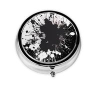 CSIVKEJ Pastillero redondo con impresión en blanco y negro con 3 compartimentos, bolsillo decorativo, portátil, mini bolsa de viaje, medicina, vitaminas, organizador