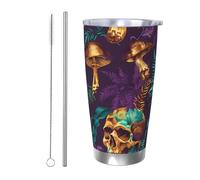 CSIVKEJ Vaso de acero inoxidable con estampado de calavera de 20 onzas, vaso aislado con tapa y popote, taza de café helado, se adapta a la mayoría de soportes de coche