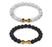 CSIYANJRY99 Juego de 2 pulseras de mancuernas para hombre, gimnasio, bros, pulseras de cuentas negras, pulsera de piedra volcánica natural, regalo de joyería de fitness, talla única, Piedra, No es una