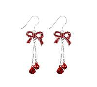 CSIYANJRY99 Pendientes de árbol de Navidad de cristal rojo con diseño de cascabel y lazo para mujer, diseño de sombrero de Papá Noel, aretes de perlas de diamantes de imitación para mujer, Metal,