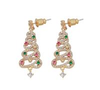 CSIYANJRY99 Pendientes de árbol de Navidad de cristal rojo con diseño de cascabel y lazo para mujer, diseño de sombrero de Papá Noel, aretes de perlas de diamantes de imitación para mujer, Zinc,