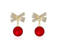 CSIYANJRY99 Pendientes de lazo para mujer, aretes de lazo de perlas para mujer, aretes de lazo de Navidad, aretes de lazo de cinta dorada, regalos de Navidad 2024, Zinc, Sin piedra preciosa