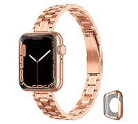 CSJCUBIC Correa de metal compatible con Correa Apple Watch 9 8 7 6 5 4 3 2 1 SE Series para Mujer, Pulsera de repuesto fina de Acero Inox para iWatch 38mm 40mm 41mm Apple Watch Bracelet, Oro rosa