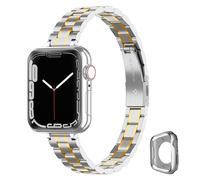 CSJCUBIC Metal band Compatible with Apple Watch Band 38mm 40mm 41mm 42mm 44mm 45mm for women Slim and Thin Stainless Steel Replacement Adjustable Wri