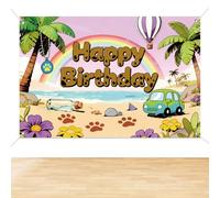 Csoisoy Cartoon Perro Cumpleaños Fondo Decorativo, 100x150cm Pata Canina Huella Happy Birthday Fondo Colorido Playa Arcoíris Poliéster Pancarta Pared para Niños Niñas Tema Fiesta Decoraciones