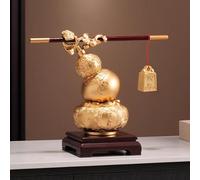 CSPJPIZIYB Adorno de Calabaza Feng Shui, Estatua Auspiciosa de Wu Lou, con Cuenco del Tesoro y Balanza, Ideal para el Hogar, la Oficina, la Inauguración de Una Casa(Gold)