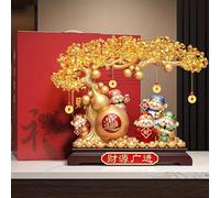 CSPJPIZIYB Adorno de Calabaza Feng Shui, Estatua Wu Lou con Adorno de Árbol de Cristal, para Decoración de Sala de Estar, Oficina, Mesa, Regalo de Inauguración de la Casa.(45x11x34cm/17.7x4.3x13.3in)