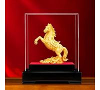 CSPJPIZIYB Estatua de Caballo Dorada, Símbolo de Buena Fortuna Según el Feng Shui, con Vitrina de Acrílico, Decoración Moderna para Oficina y Hogar, Regalo de Inauguración(Medium)