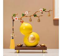 CSPJPIZIYB Estatua de Calabaza Feng Shui, Adorno de Cerámica Wu Lou para Atraer la Riqueza, con 2 Lingotes de Oro, Ideal para la Decoración del Hogar y la Oficina(Yellow)