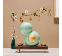 CSPJPIZIYB Estatua de Calabaza Feng Shui, Adorno de Cerámica Wu Lou para Atraer la Riqueza, con 2 Lingotes de Oro, Ideal para la Decoración del Hogar y la Oficina(Green)