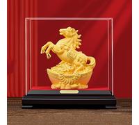 CSPJPIZIYB Moderna Estatua de Caballo Feng Shui con Vitrina de Acrílico, Material Color Oro Arena, Decoración para la Oficina y el Hogar, Regalo Ideal para Inauguración(Small)