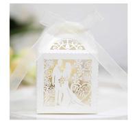 CSSHNL Cajas para Chuches 50 unids/Lote Corte láser Novia Novio Boda Dulces Caja de Dulces Invitados Cajas de Regalo Embalaje de Papel Caja de Galletas de Chocolate(Rice White)