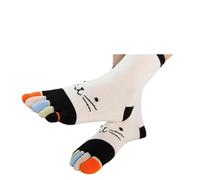 CSSHNL Calcetines Con Dedos 3 pares de calcetines cortos de algodón de cinco dedos for mujer y niña, con diseño de gato colorido, transpirables y casuales, con puntera.(White)
