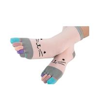 CSSHNL Calcetines Con Dedos 3 pares de calcetines cortos de algodón de cinco dedos for mujer y niña, con diseño de gato colorido, transpirables y casuales, con puntera.(Pink)