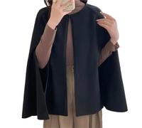 CSSHNL Poncho Invierno Poncho de invierno color liso, capa lana, abrigo holgado sin cuello for mujer, otoño(Black)