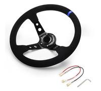 CSSHNL volante Volante de carreras de automóviles Universal de gamuza de 14 pulgadas y 350mm, volante deportivo a la deriva de maíz profundo(Blue)