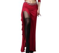 CSSOL Falda Danza Vientre de Verano para Mujer, Ropa de práctica Baile para Principiantes, Aberturas Laterales, Falda de Danza del Vientre Oriental Sexy, Disfraz de actuación en Escenario,Rojo,M