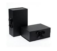 CSTHEN Caja de regalo negra con cinta de 10.2 x 9 x 3.75 pulgadas, cajas de regalo magnéticas plegables para envolver regalos, cajas de propuesta de dama de honor, caja de almacenamiento de graduación