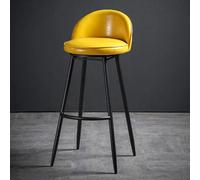 CSYQPDMBDL Taburete de Bar, Taburete Alto para Cocina, Silla de Comedor de Cuero PU con Respaldo, taburetes Altos sin Respaldo con reposapiés, Redonda(Yellow,75cm)