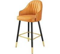 CSYQPDMBDL Taburete de Bar, Taburete Alto para Cocina, Sillas de Comedor de Cuero, Taburete Europeo for mostrador, taburetes de Cocina de Metal con Respaldo y reposapiés tapizados(Orange,75cm)