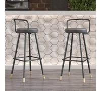 CSYQPDMBDL Taburete de Bar, Taburete Alto para Cocina, Taburetes De Bar Redondos con Respaldo Silla De Comedor De Cuero PU Ideal for El Hogar Cocina Pub Negro(50cm)