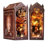 CSYY DIY Book Nook Kit, Casa de Muñecas en Miniatura de Madera con Muebles y Luces LED Casa de Muñecas con Cubierta Antipolvo y Luz LED Biblioteca Magica