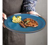 CSYY Platos llanos grandes de 10,5 pulgadas, juego de platos de porcelana azul, Platos para ensalada, juego de platos de comedor redondos para cena, pasta, ensalada, fruta (paquete de 2)